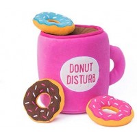 New design custom plush dog BB squeaky donut toy with cup pink brown chew plush pet food donut toy for dog