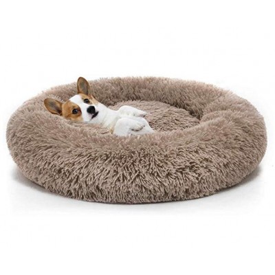 Faux fur cuddler round donut dog cat bed