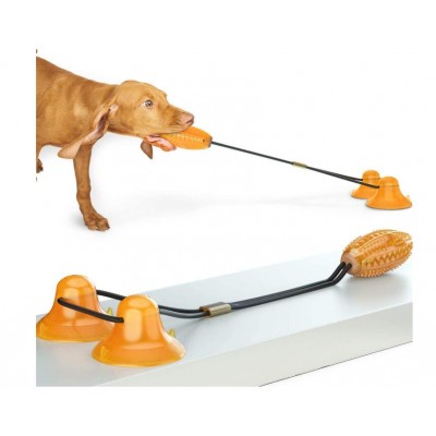 Pet molar teeth cleaning double suction cups dog tug toy