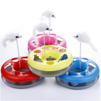 Plastic Turntable With Sounding Bell Ball Feather Mouse Cat interactive Toys