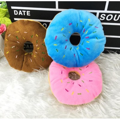 soft donut  shaped squeaky plush pet dog chew toy